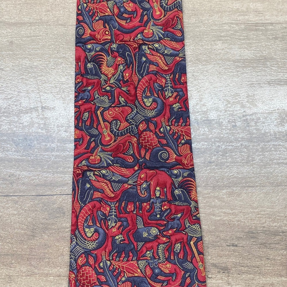 M.C. Escher Mosaic II Tie Mens Red Silk Italy Lithograph Art Print Vintage - Picture 8 of 8